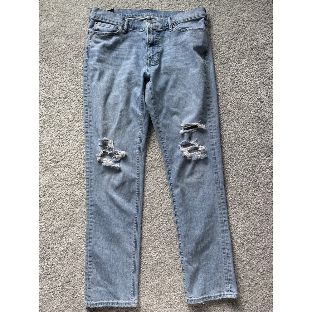 Abercrombie & Fitch Mens Athletic Skinny Distressed Light Wash Jeans 34x32 Blue